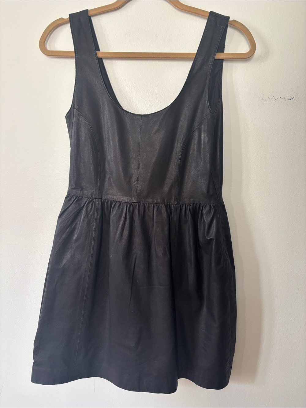 Zara Black Leather Scoop-Neck Mini Dress
